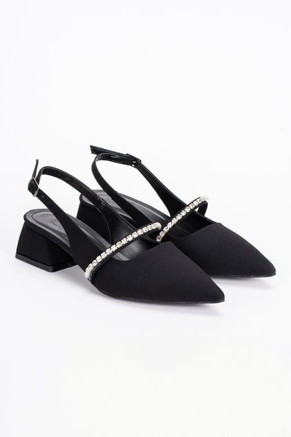 Open Back, Stone Detailed, Pointed Toe, Low Heel, Daily Ballerina Women's Heeled Shoes