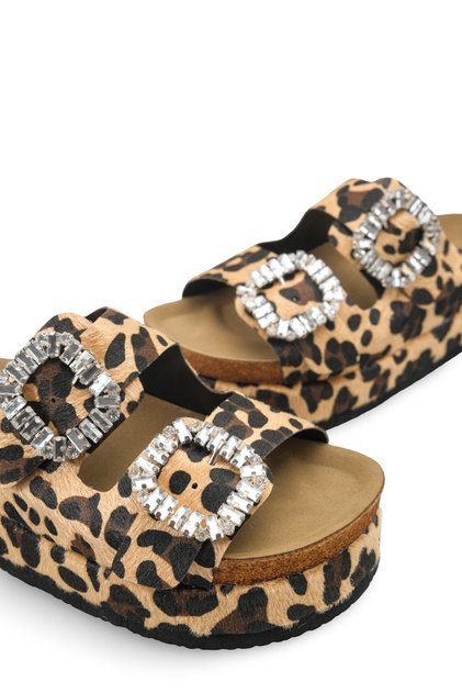 Selene Aria Women's Double Buckle Slippers 0012707 Leopard