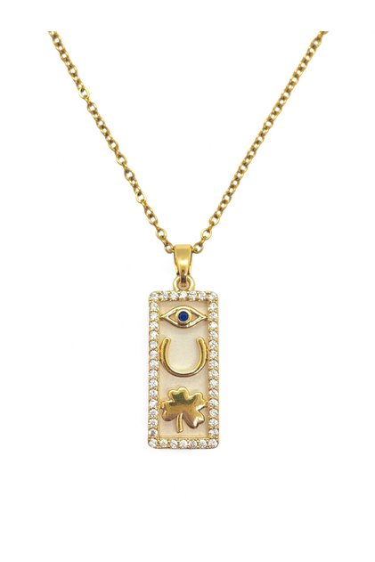 Women's Lucky Necklace Gold Color Steel Evil Eye Clover Figured Zircon Stone Gift