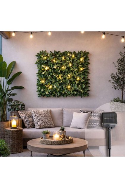 Panou de plante artificiale cu flori și 22 lumini LED 50 x 50 cm