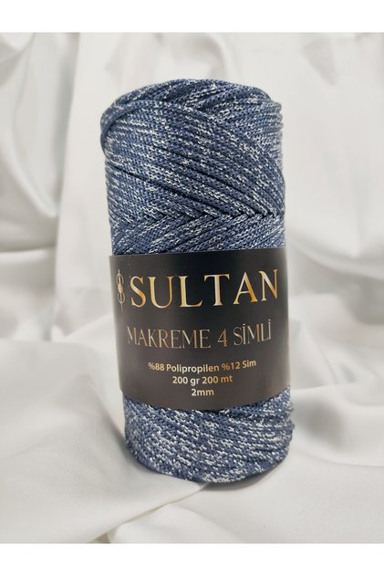 Silvery Denim Blue Macrame 4 Hand Knitting Yarn (1 Piece) - Color: 1236