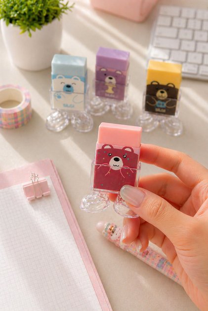 Kokulu Ayıcık Silgi Tekli Kawaii Şeffaf Standlı Silgi Sevimli Kırtasiye Silgi