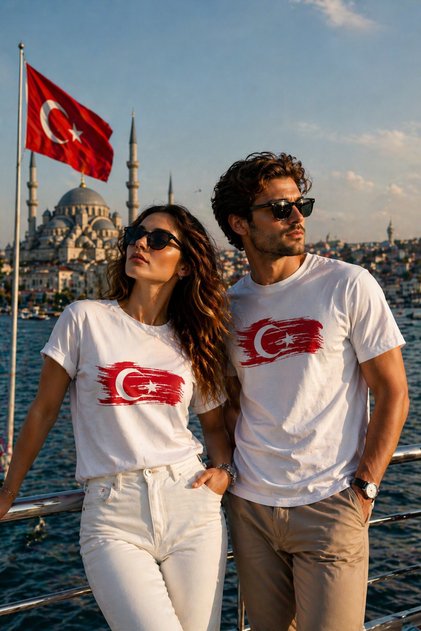 Unisex Turkish Flag Printed 100% Cotton T-Shirt – Special Design for April 23 & May 19, Atatürk Themed T-Shirt