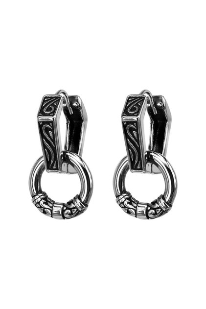 Large Antique Design Combination Ring Accessory Snap Hexagon Tribal Men's 316l Steel Earrings