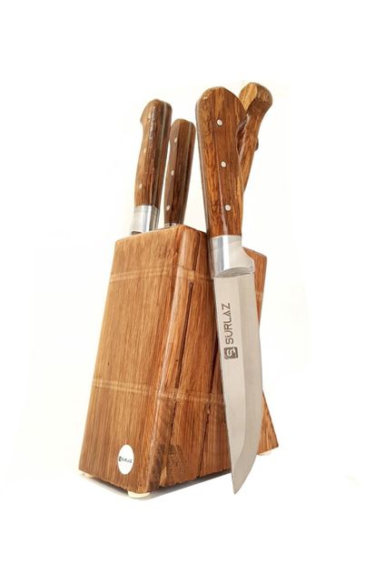 SürLaz 7'li Mutfak Bıçak Seti Ahşap Standlı Meyve Ekmek Et Bıçağı Bileme Masatı - 4