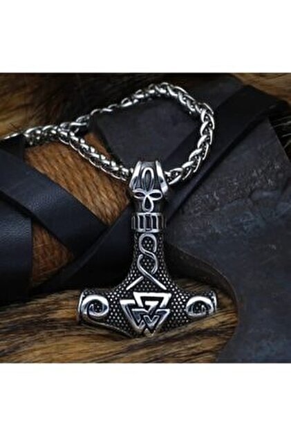 Viking Thor Mjolnir Vegvisir & Triquetra Işlemeli Iskandinav