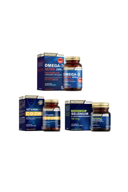 Omega 3 Ultra 2500 Mg 30 Capsules + Vitamin Max (C,D,Zinc) 60 Tablets + Selenium 100 Mcg 100 Tablets