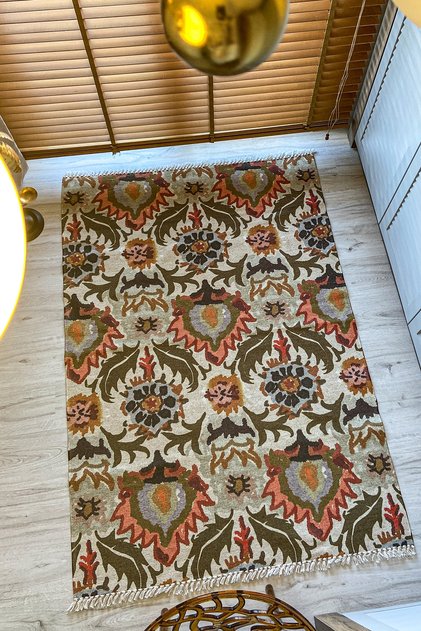 Cotton 521 Ethnic and Floral Patterned Rug