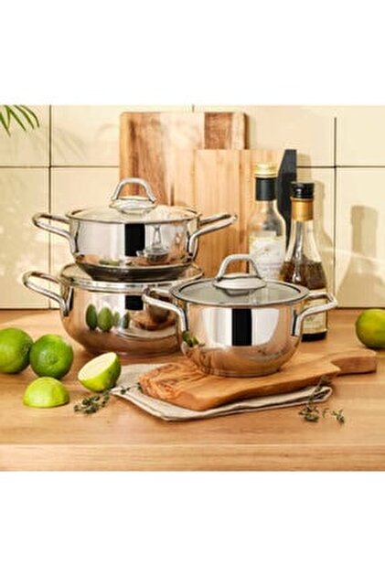 Emsan Cemre - Set Pentole In Acciaio Inox 8 Pezzi Lavabili In Lavastoviglie - copertina