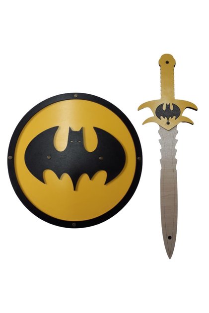 Wooden Toy Set of 2, Batman Shield and Sword, Round