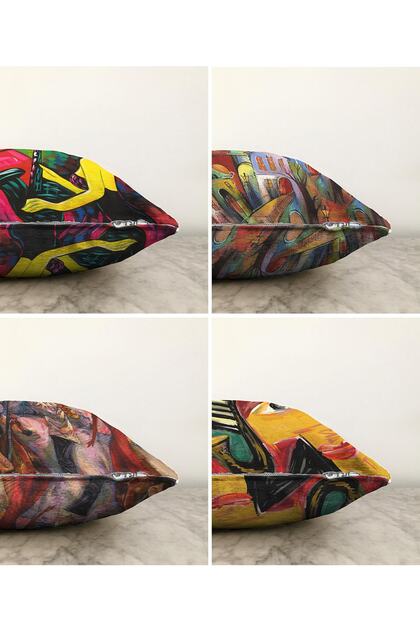 Double Sided Abstract Water Paint Work Designed 4-Piece Raschel Knitted Throw Pillow Cover Set