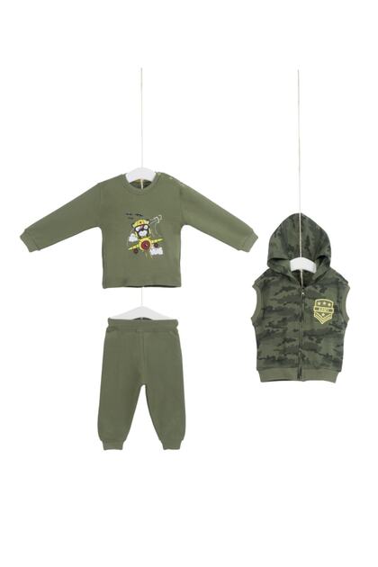 Baby Boy Green Camouflage Patterned 3 Piece Set