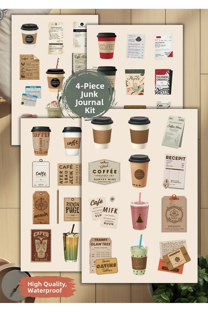 4-Piece Coffee Sticker Set Agenda Bullet Junk Journal Planner Scrapbook Jj0019