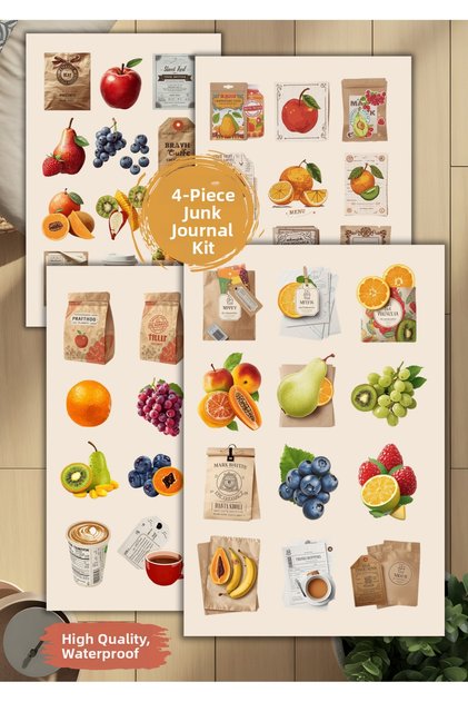 4-Piece Summer Season Fruit Sticker Set Agenda Bullet Junk Journal Planner Scrapbook Jj0026