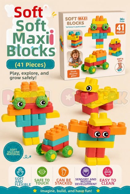 Soft Soft Maxi Blocks (41 Pieces) - Soft Soft Blocks - Large Soft Lego Toys - Soft