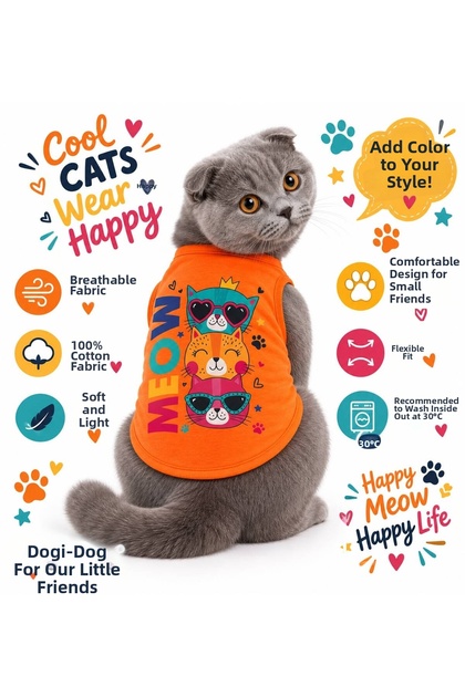 Meow Cat Outfit Cat Undershirt - Small Size (for Cats 0.5-1.5 kg)