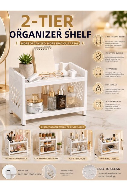2-Tier Organizer Shelf Organizer Kitchen Bathroom Makeup Study Desk Shelf