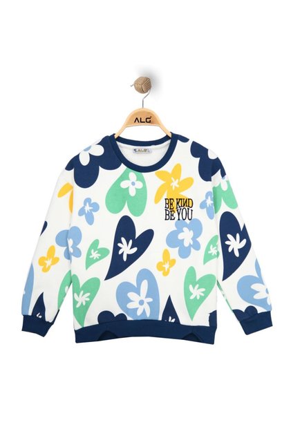 Girl's Colorful Heart and Flower Printed Sweatshirt