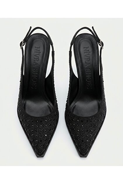 Pantofi stiletto de seară pentru femei, din material textil, cu detalii cu pietre