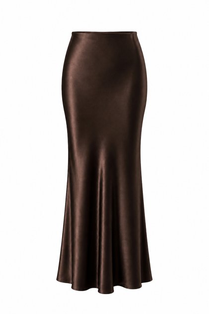 Women's Premium Elastic Waist Long Hem Cut Floş Silk Satin Skirt
