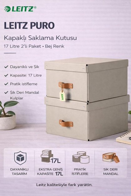 Puro Kapaklı Saklama Kutusu 2'li Paket Bej Renk - KOD:61490012