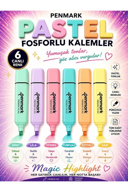 Set of 6 Pastel Color Highlighters - Vibrant & Soft Colors - Special Series