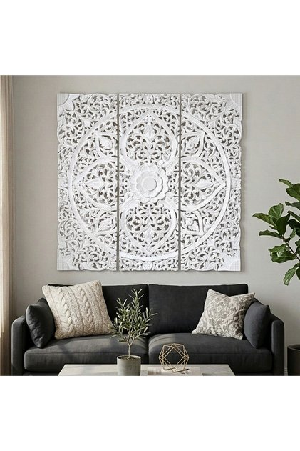 Wooden Wall Art wall decor panel – Large Hand Carved Floral Mandala Wall Decor Panels, Rustic Wooden Wall Hanging Home Decoration for Living Room decor & Bedroom 120x120 Square