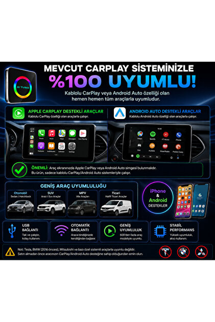 TARÇIN Yeni Nesil Araç CarPlay ve Android Auto AI Box | 4GB+64GB