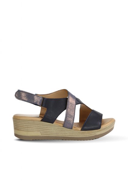 Shoes Navy Blue Leather Women's Wedge Heel Pcs Sandals 01Wl3306