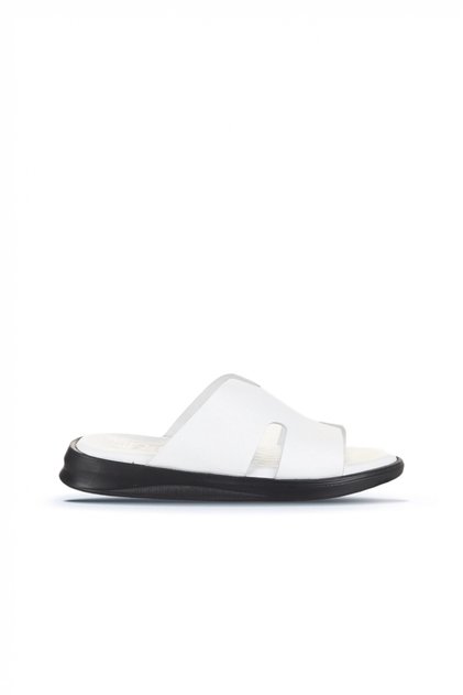 White Leather Men's Flat Slippers 25Mt2488