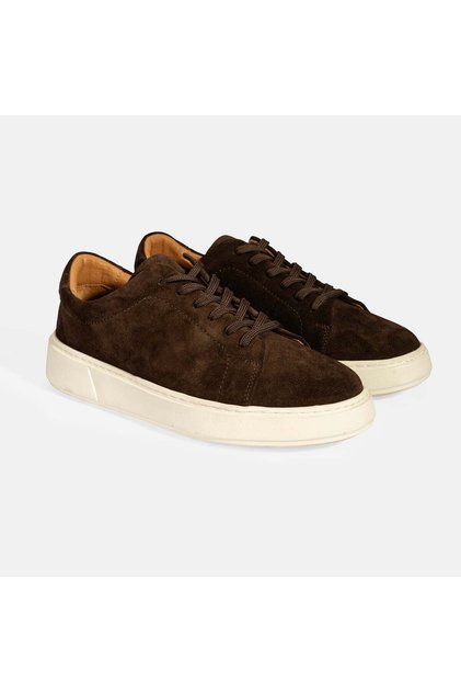 Men's Brown Lace-Up Suede Sneakers