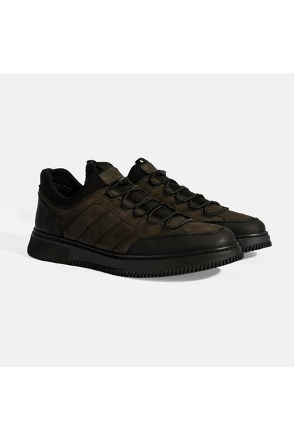Men's Black Lace-Up Nubuck Leather Casual Shoes
