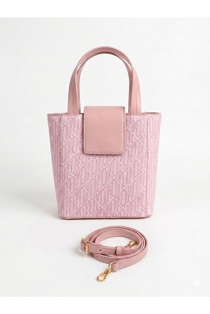 Women's Powder Pink Monogram Patterned Bucket Model Hand and Shoulder Bag