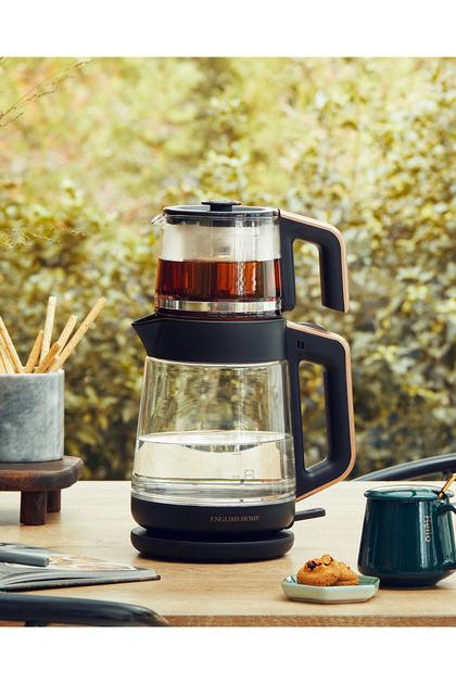 English Home CMK 6001 Cam Çay Makinesi ve Kettle Siyah-Bakır