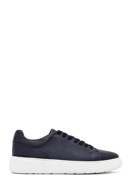 Men's Navy Blue Lace-Up Thick Sole Sports Shoes, Leather Sneaker 26Sfd612718