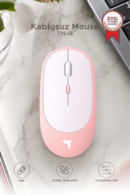 Mouse Çift Modlu Sessiz Kablosuz Fare TM16 Pembe