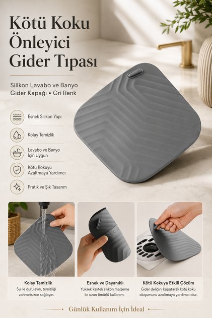 Kötü Koku Önleyici Gider Tıpası – Silikon Lavabo ve Banyo Gider Kapağı Gri Renk