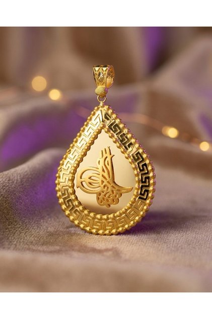 Tuğralı Osmanlı Tuğra Su Damlası Plaka Top Top Altın Kolye Ucu 22 Ayar 5.61 Gram Kadın - Z00151