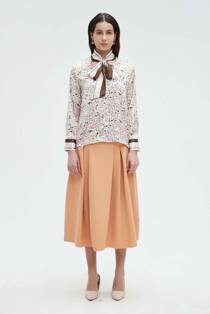 Long Sleeve Women's Blouse with Bow Tie at the Neck
