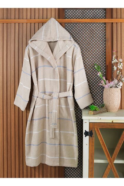 Beige Striped Bathrobe