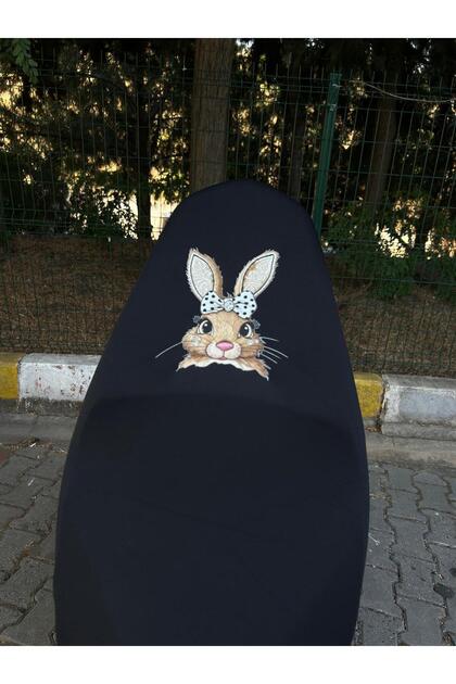 TAVŞAN BASKILI TÜM MİNİ VE MİDİ SCOOTERLARA UYUMLU MOTOSİKLET SELE KILIFI SİYAH RENK