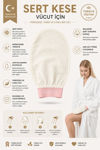 1 Piece Ecru Bath Shower Scrub Mitt 100% Rayon Silk For Normal Skin