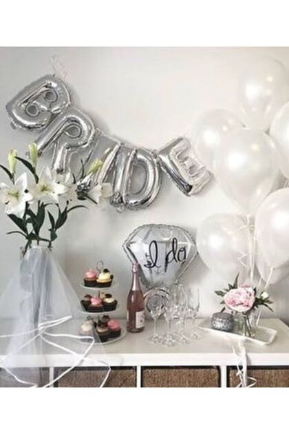 Bride Silver Foil Balloon (36 - 40 cm) 6 Pieces Metallic White Balloon Set of 2