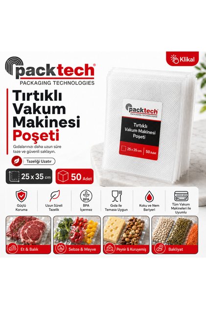 Tırtıklı Vakum Makinesi Poşeti- Torbası 25x35 Cm - 50 Adet 2535