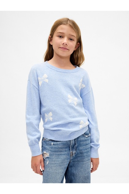 Kız Çocuk Açık Mavi Cashsoft Intarsia Crew Kazak