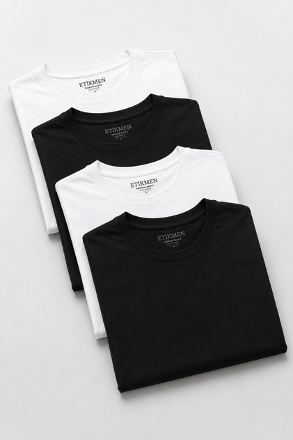 4-Pack Premium 100% Organic Cotton Basic Slimfit White-White-Black-Black Men's T-Shirt
