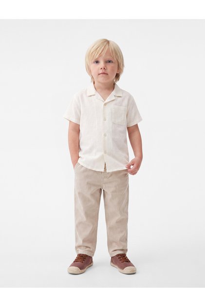 Linen and Viscose Blend Buttoned Basic Short Sleeve Shirt