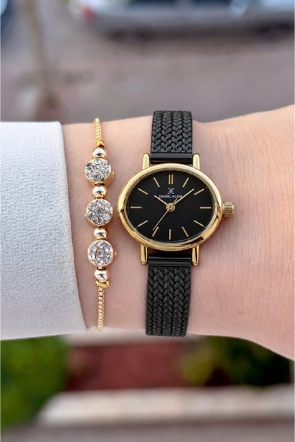 Kasası Sarı Kordonu Black Renk 24 Ay Garantili 24 Mm Kadın Kol Saati