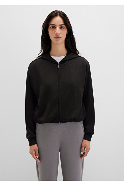 Mavi Fermuarlı Siyah (TENCEL™) Modal Karışımlı Sweatshirt 1S10489