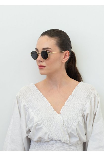 Unisex Yuvarlak Güneş Gözlüğü Altın Rengi Çerçeve Kahverengi Degrade Cam Path C1